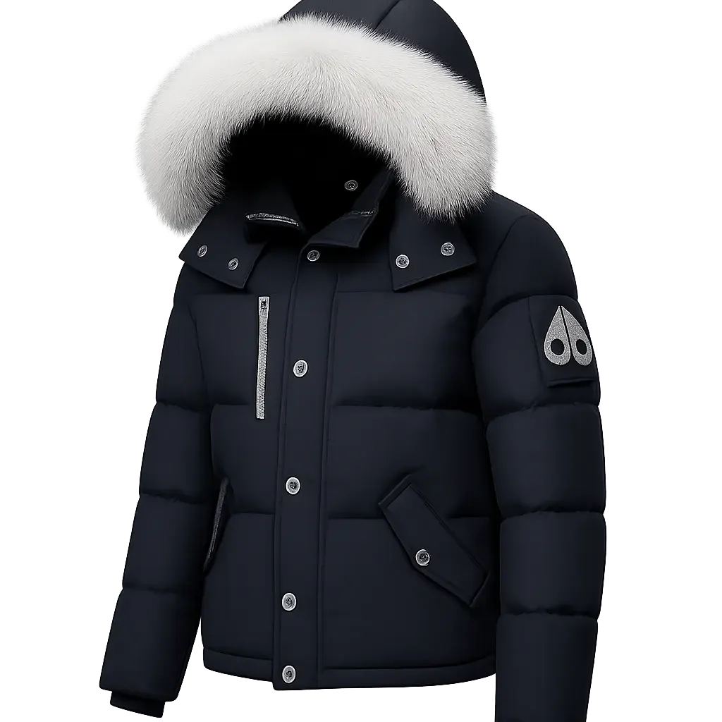 M00se Knuckles Original 3Q Jacket in black with a white shearling-trimmed hood.
