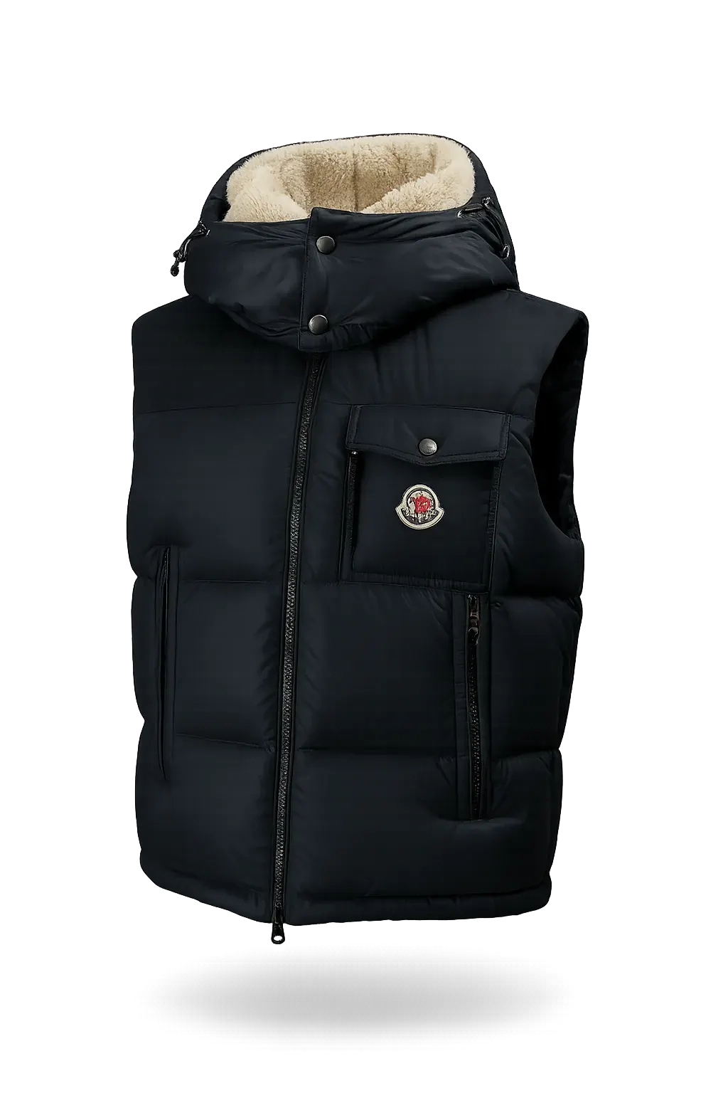 M0ncler padded vest with shearling-lined hood