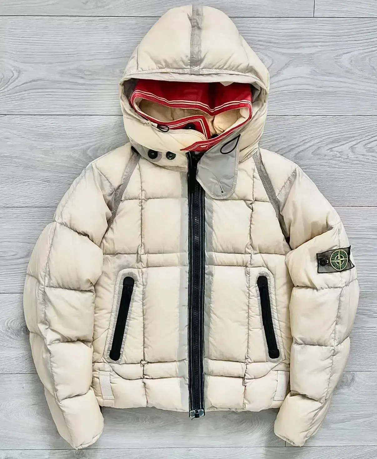 Stone knitted spliced down jacket (90_1