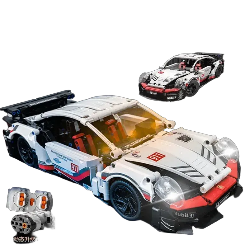 Porsche 911 Supercar, 1266-piece, with sound effects and remote-controlled lights, dynamic version, in a color box.