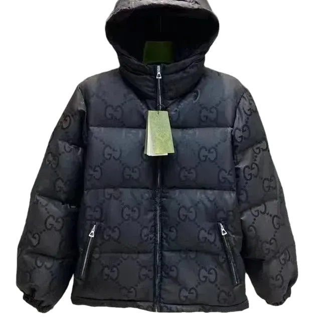 Gucc! hooded puffer jacket with monogram pattern - Multiple Colors Available