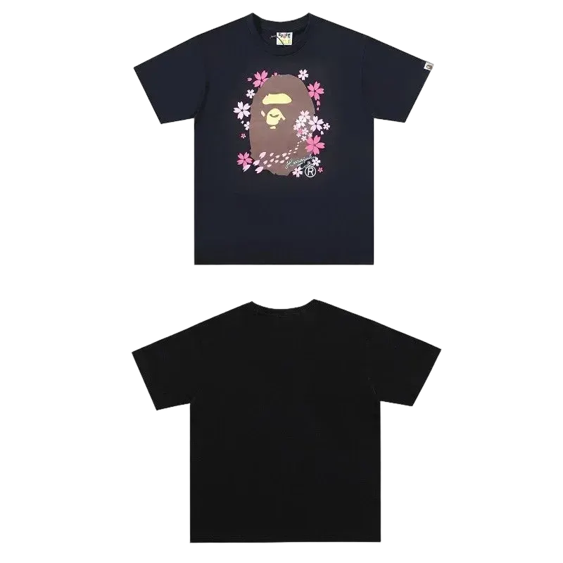 B4pe Ape Head T-shirt with cherry blossom design - Multiple Colors Available