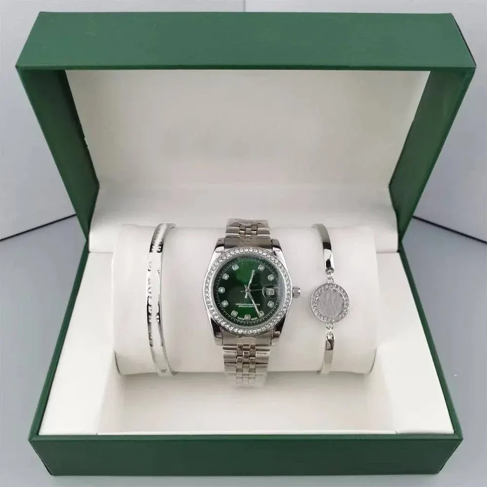R0lex Datejust style watch with silver bracelet set - Multiple Colors Available