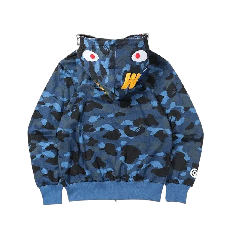 B4pe Blue Camo Shark Zip Hoodie