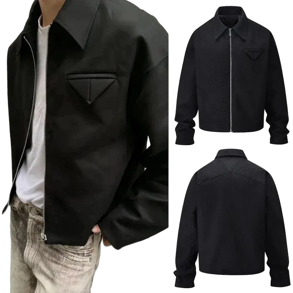 Pr4da-inspired black zip-up jacket with triangle detail