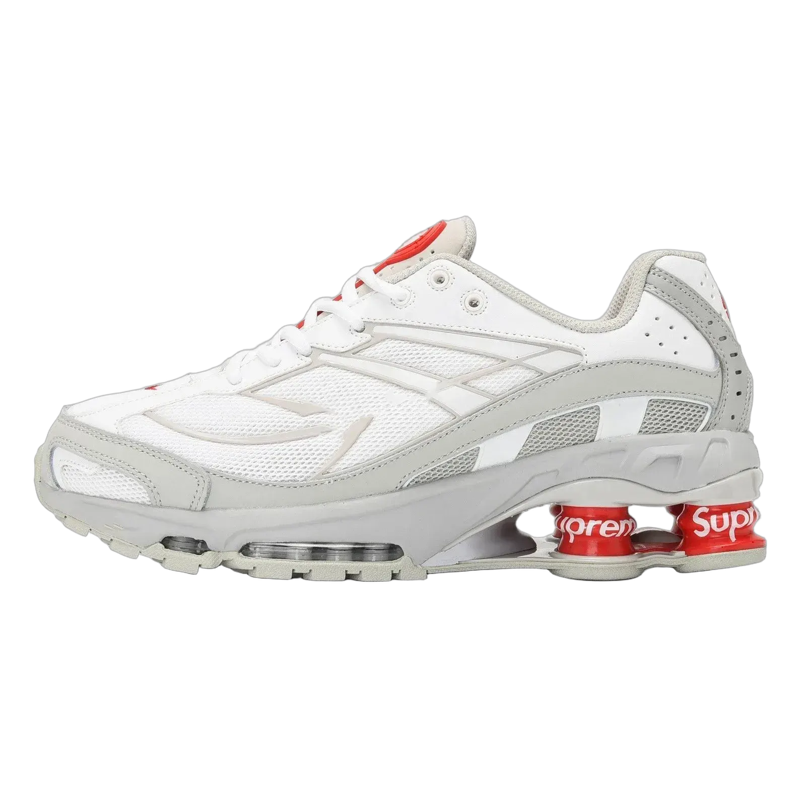 White, gray, and red