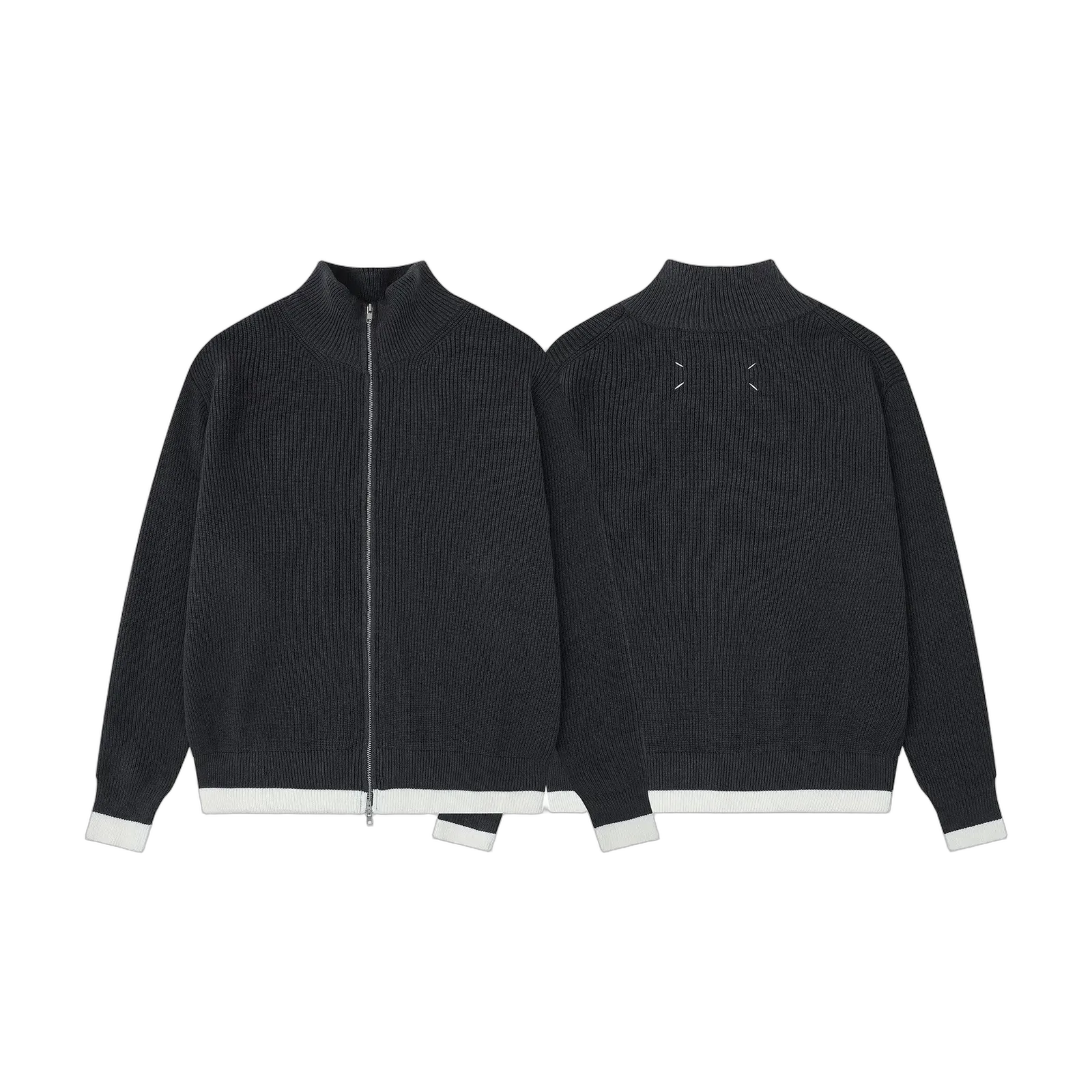 Knitted zip-up cardigan sweater with patch detail - Multiple Colors Available