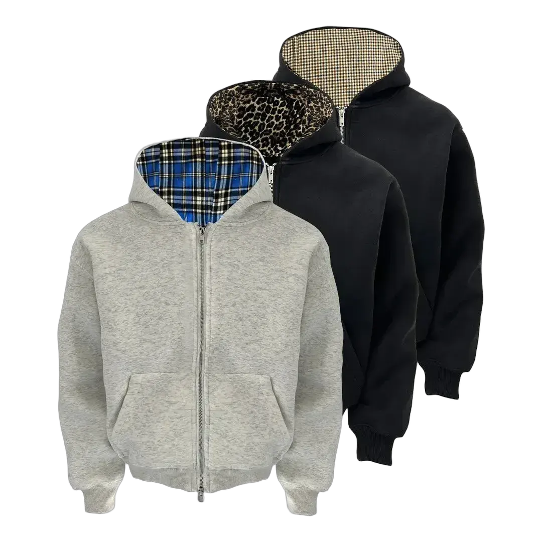 Y2K Plaid Lined Hooded Zip-Up Jacket - Multiple Colors Available
