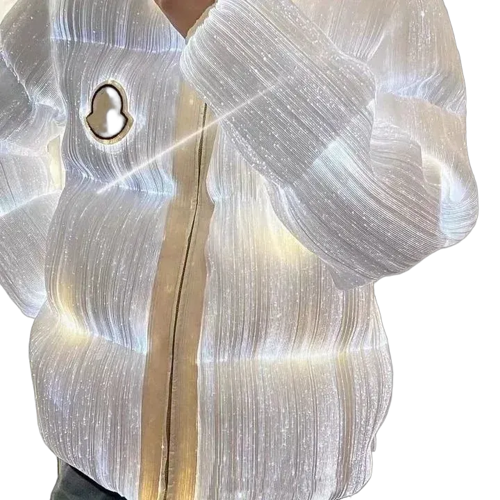 Luminous fiber optic down jacket with stand-up collar