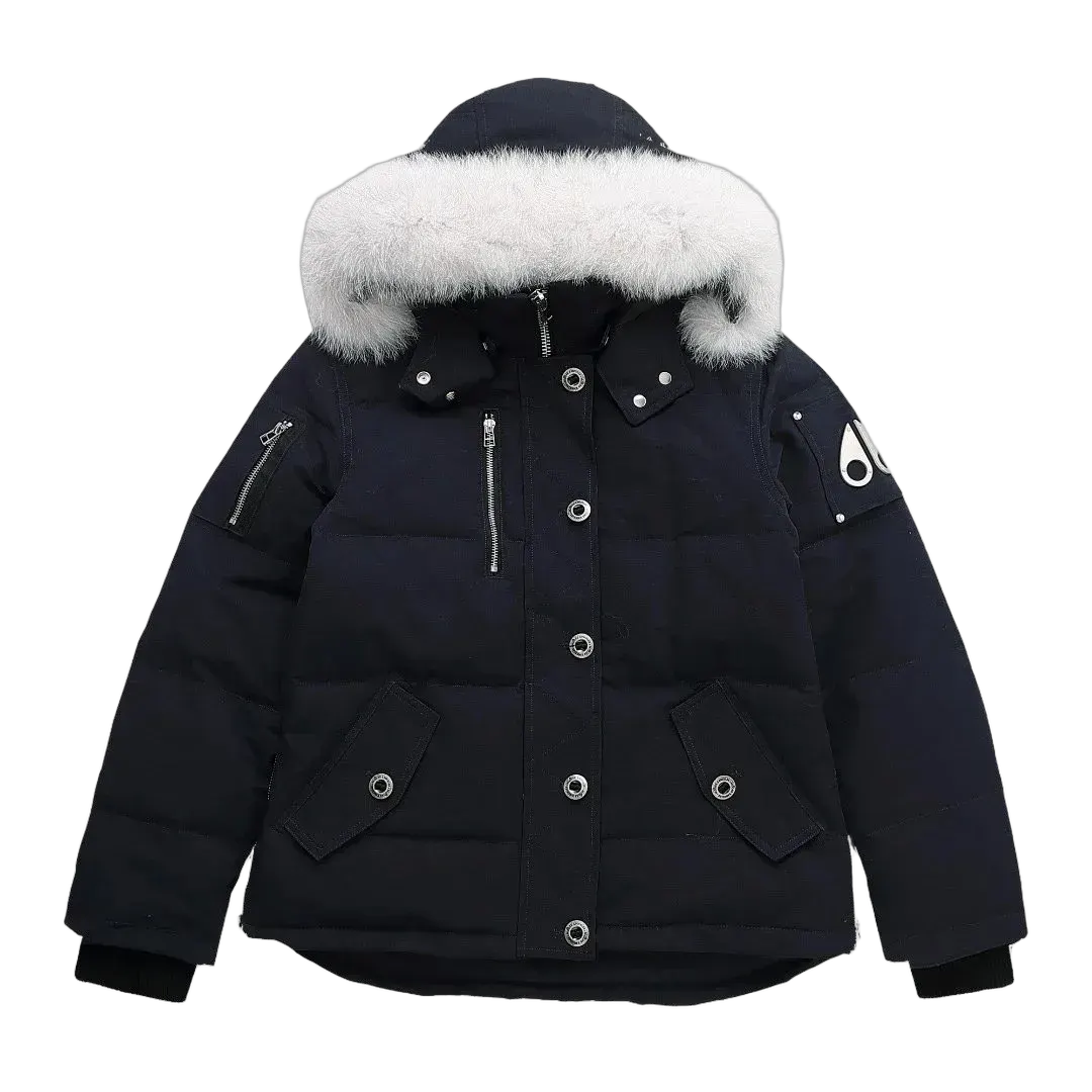 Navy blue—white fur collar